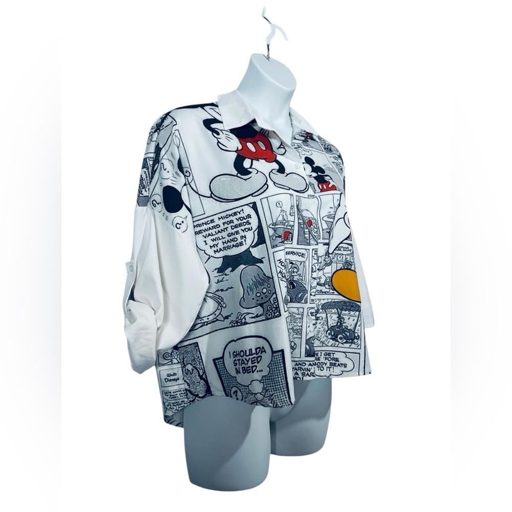 New Collection Made in Italy, Mickey Mouse Comic Print Shirt, Size XL, White - Picture 6 of 11